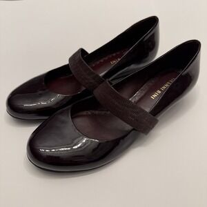 Gianni Bini Gloss Burgundy Patent Leather Mary Jane Low Wedge Dark Academia Sz 7